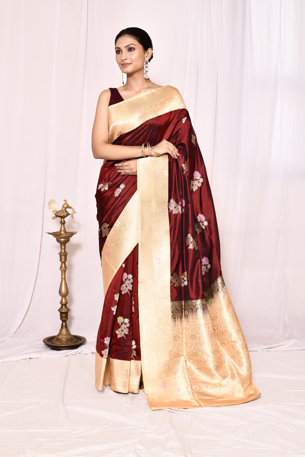 Cranberry Maroon Pure Katan Silk Banarasi Handloom Silk Saree Cranberry Maroon Pure Katan Silk Banarasi Handloom Silk Saree
