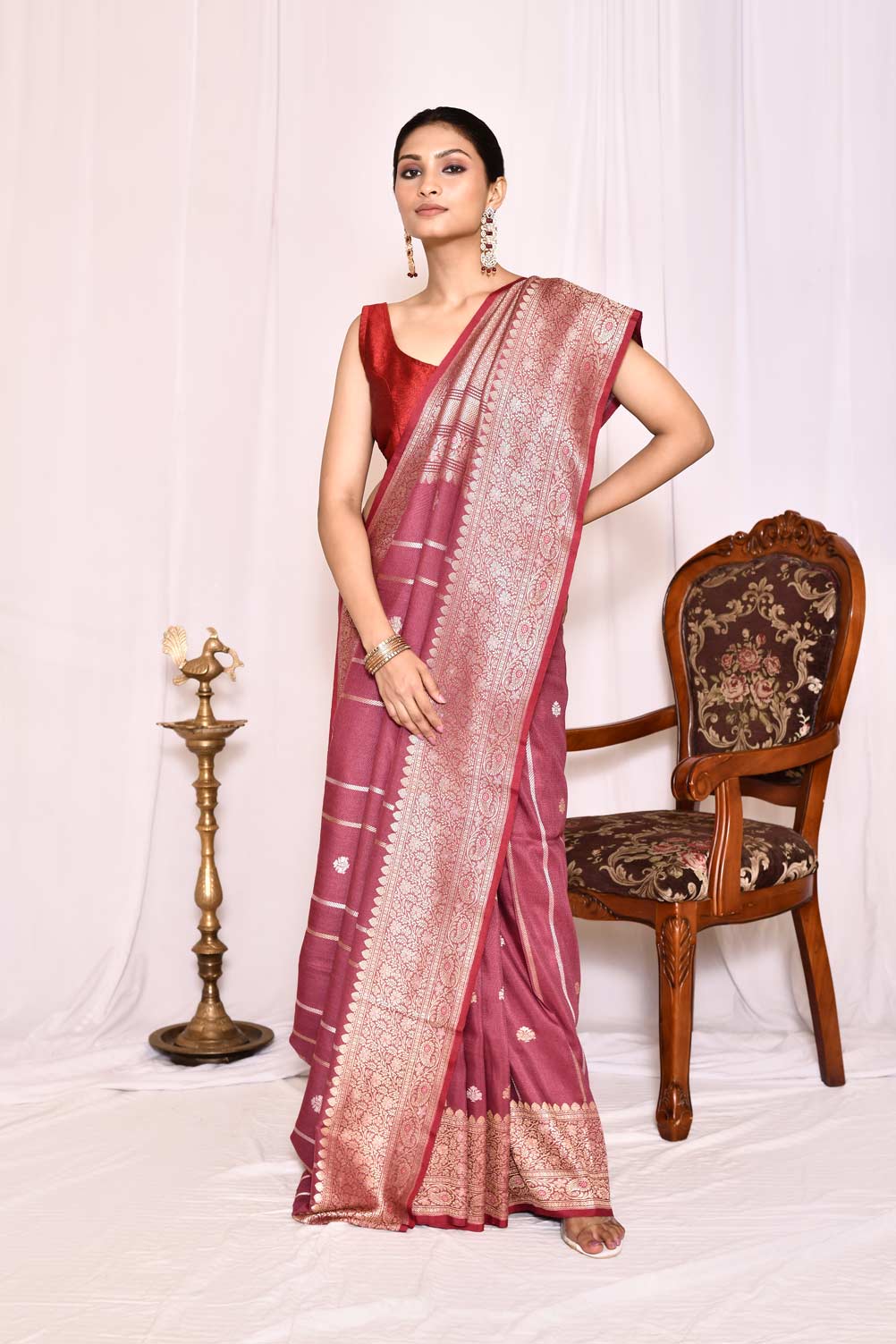 Mauve Pure Tussar Georgette Silk Banarasi Handloom Silk Saree Mauve Pure Tussar Georgette Silk Banarasi Handloom Silk Saree