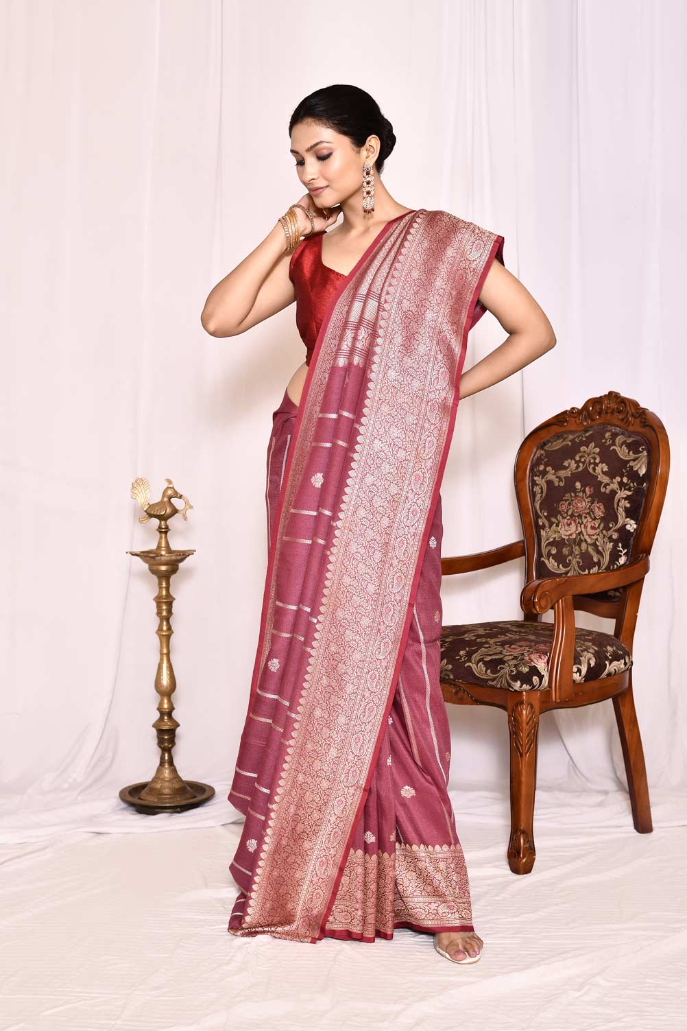 Mauve Pure Tussar Georgette Silk Banarasi Handloom Silk Saree Mauve Pure Tussar Georgette Silk Banarasi Handloom Silk Saree