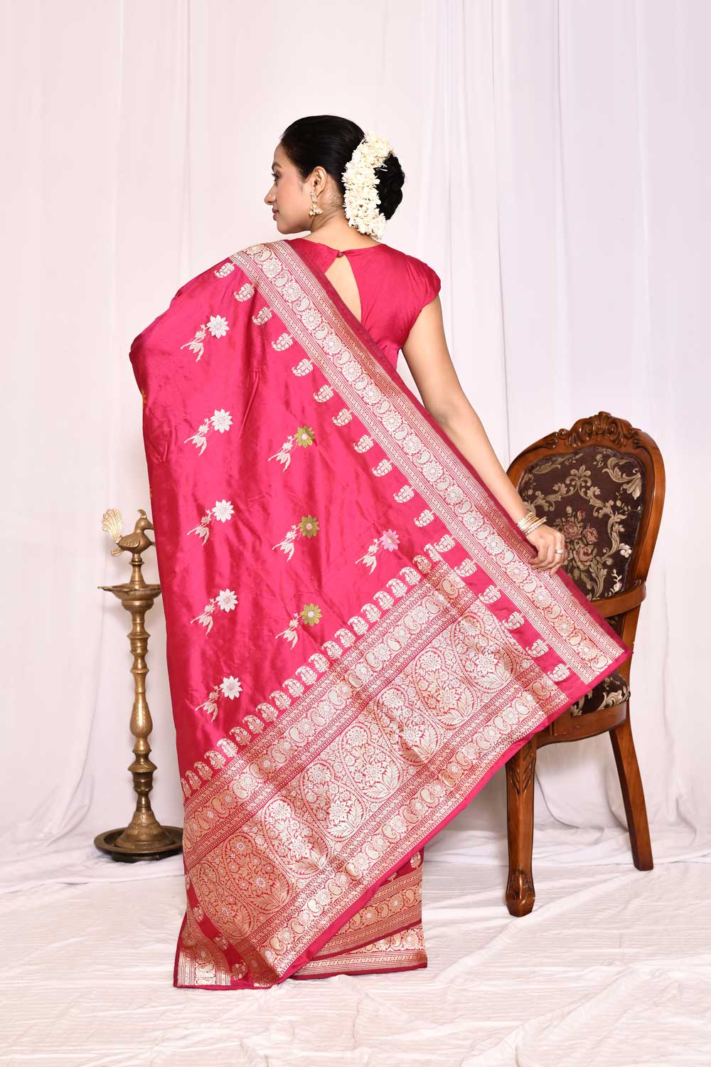 Rani Pink Pure Katan Banarasi Handloom Silk Saree Rani Pink Pure Katan Banarasi Handloom Silk Saree