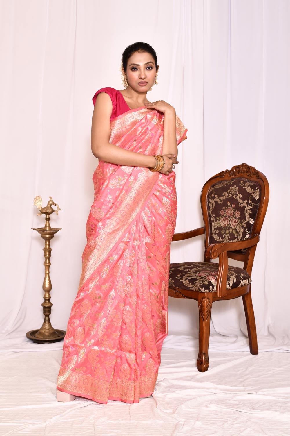 Orange-Peach Pure Katan Silk Banarasi Handloom Silk Saree Orange-Peach Pure Katan Silk Banarasi Handloom Silk Saree