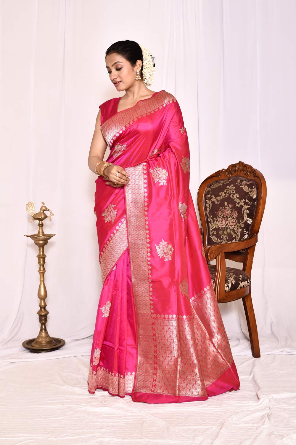 Rani Pink Pure Katan Silk Banarasi Handloom Silk Saree Rani Pink Pure Katan Silk Banarasi Handloom Silk Saree