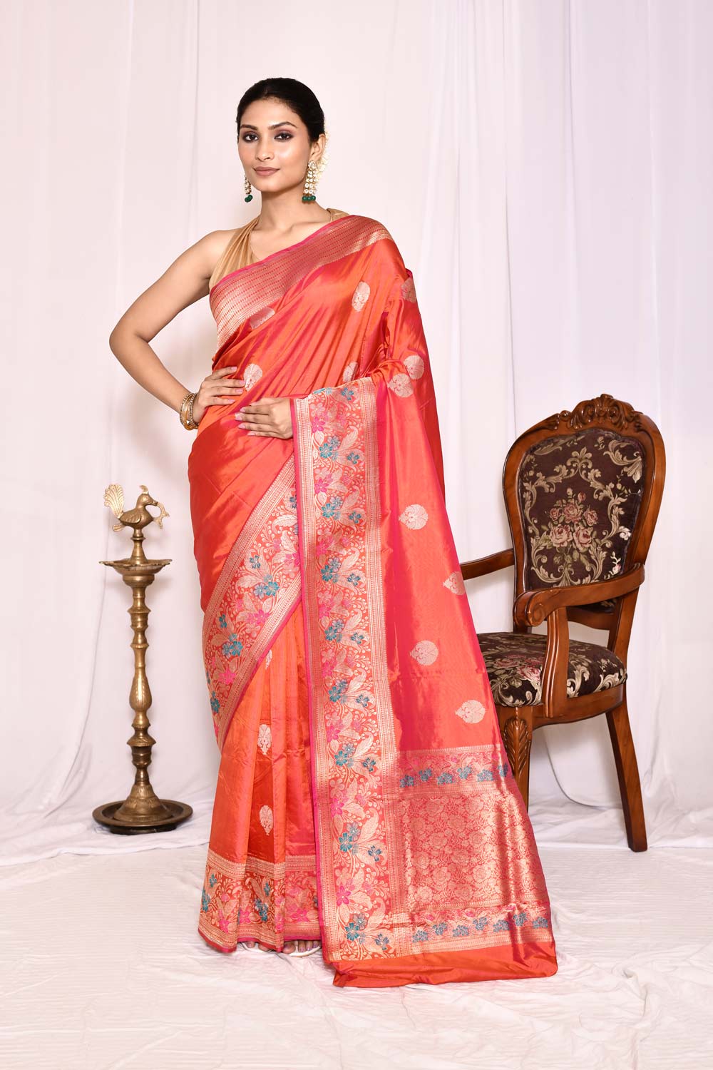 Orange Pure Katan Silk Banarasi Handloom Silk Saree Orange Pure Katan Silk Banarasi Handloom Silk Saree