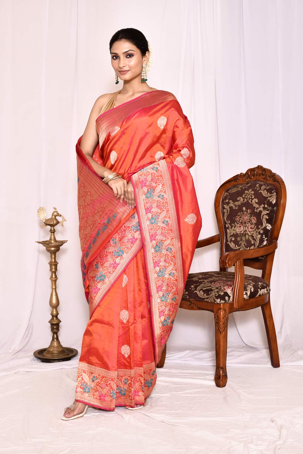 Orange Pure Katan Silk Banarasi Handloom Silk Saree Orange Pure Katan Silk Banarasi Handloom Silk Saree