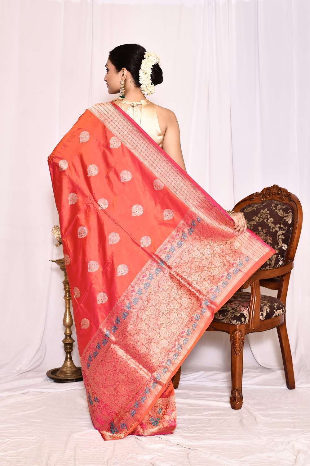 Orange Pure Katan Silk Banarasi Handloom Silk Saree Orange Pure Katan Silk Banarasi Handloom Silk Saree