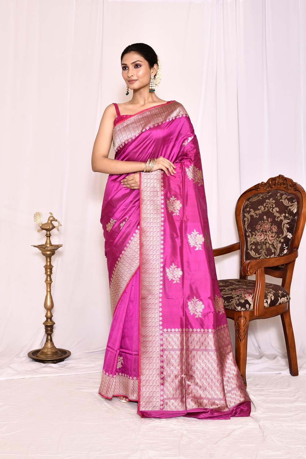 Barbie Pink Pure Katan Silk Banarasi Handloom Silk Saree Barbie Pink Pure Katan Silk Banarasi Handloom Silk Saree
