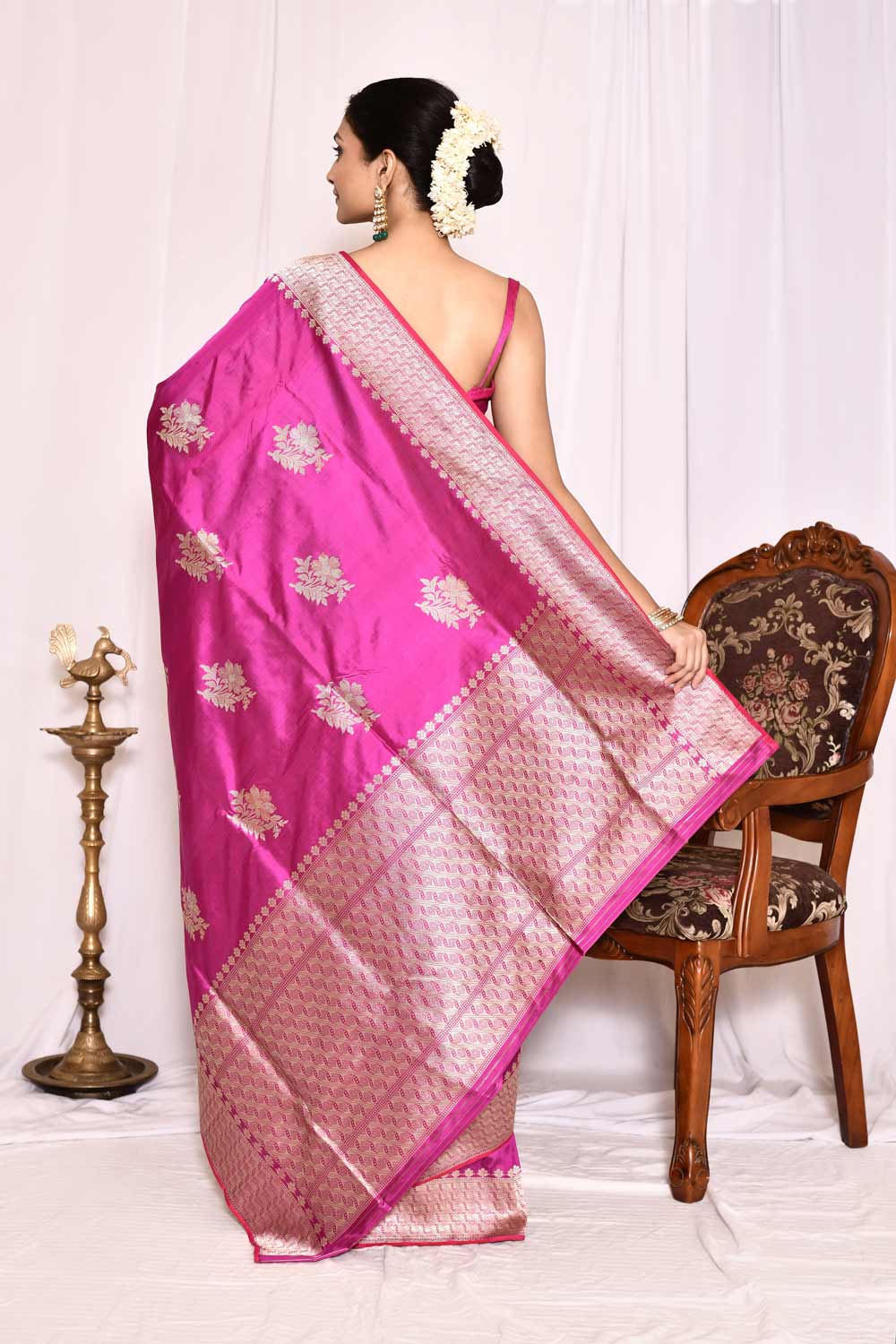 Barbie Pink Pure Katan Silk Banarasi Handloom Silk Saree Barbie Pink Pure Katan Silk Banarasi Handloom Silk Saree