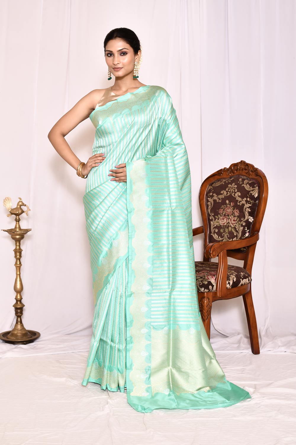 Tourquoise-Pure Katan Silk Banarasi Handloom Silk Saree Tourquoise-Pure Katan Silk Banarasi Handloom Silk Saree