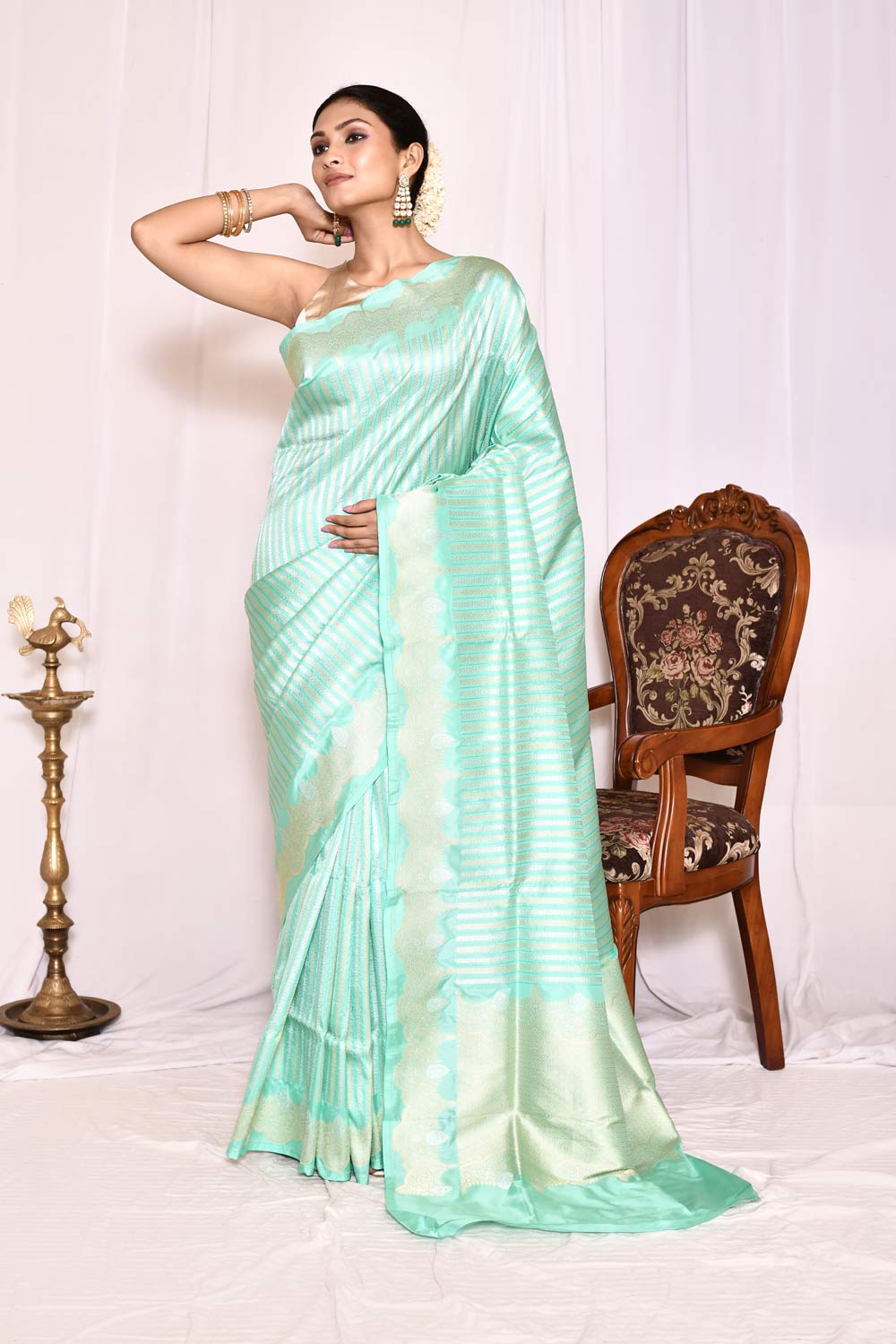 Tourquoise-Pure Katan Silk Banarasi Handloom Silk Saree Tourquoise-Pure Katan Silk Banarasi Handloom Silk Saree