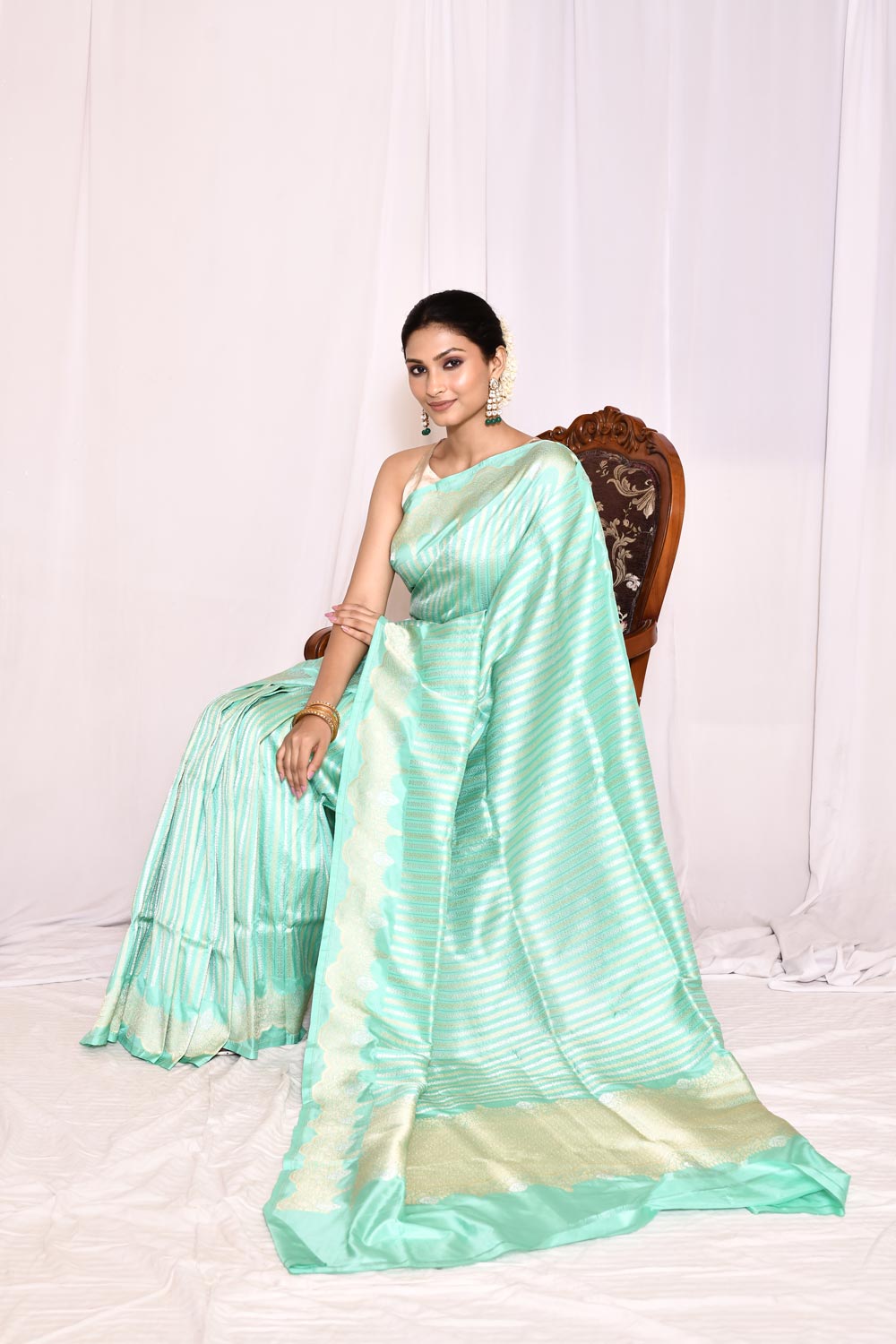 Tourquoise-Pure Katan Silk Banarasi Handloom Silk Saree Tourquoise-Pure Katan Silk Banarasi Handloom Silk Saree