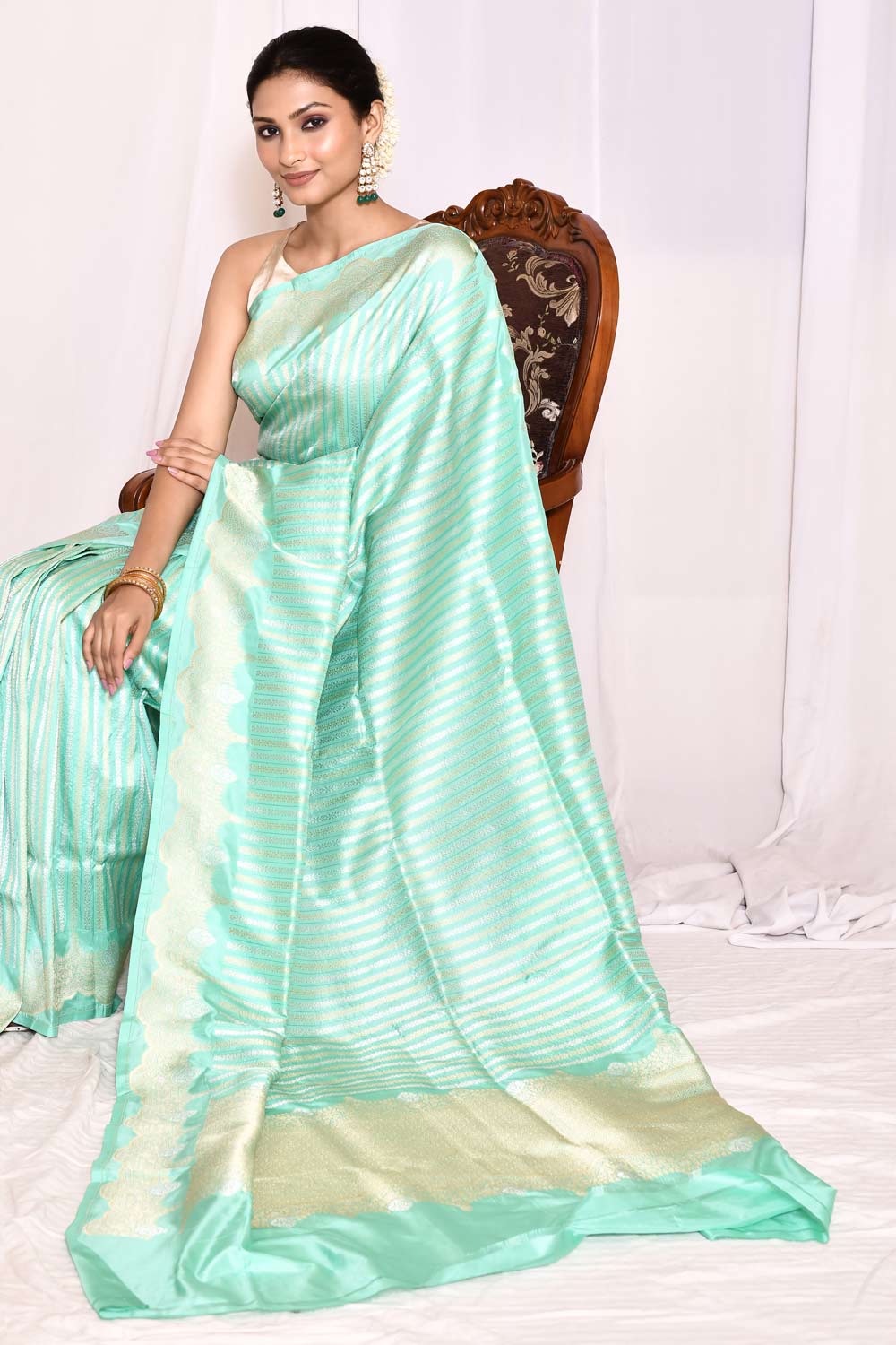 Tourquoise-Pure Katan Silk Banarasi Handloom Silk Saree Tourquoise-Pure Katan Silk Banarasi Handloom Silk Saree