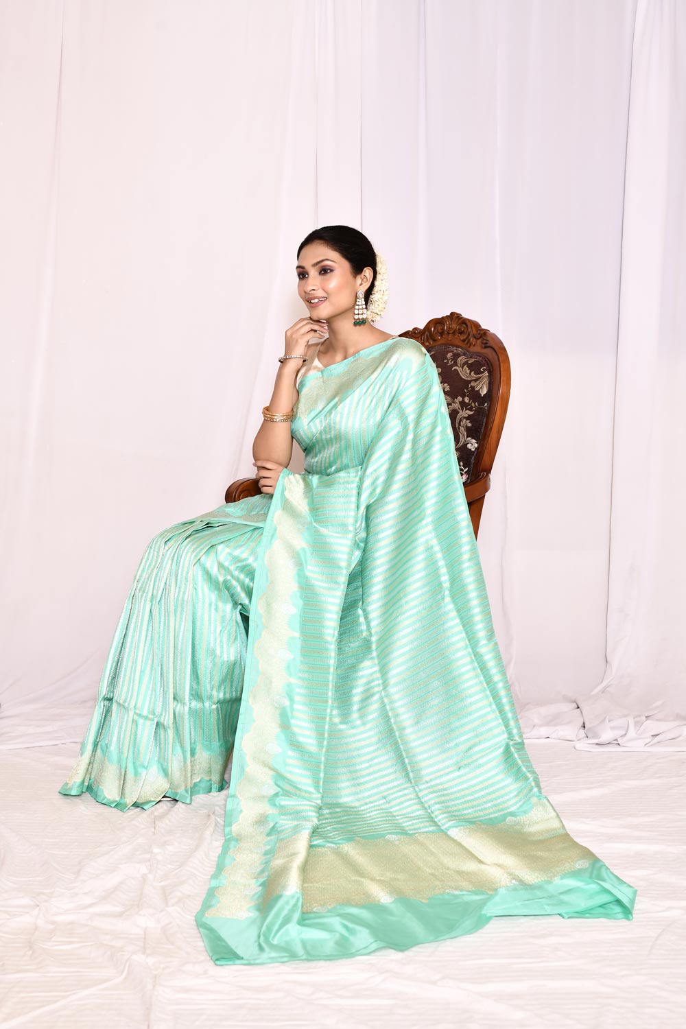 Tourquoise-Pure Katan Silk Banarasi Handloom Silk Saree Tourquoise-Pure Katan Silk Banarasi Handloom Silk Saree