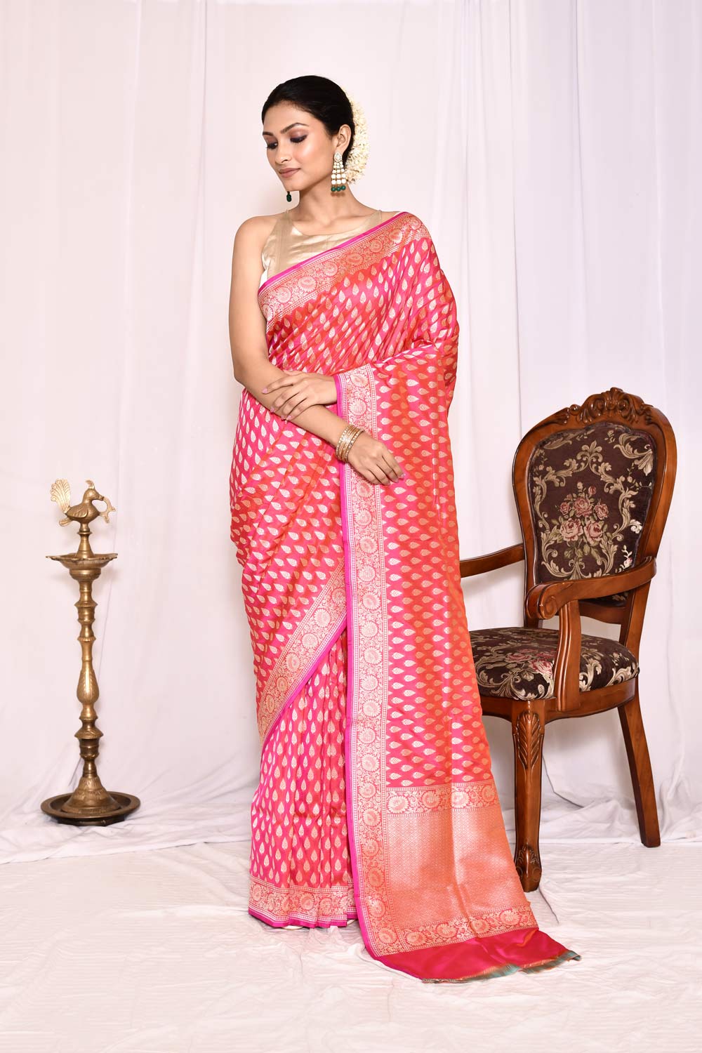 Pink-Orange Pure Katan Silk Banarasi Handloom Silk saree Pink-Orange Pure Katan Silk Banarasi Handloom Silk saree