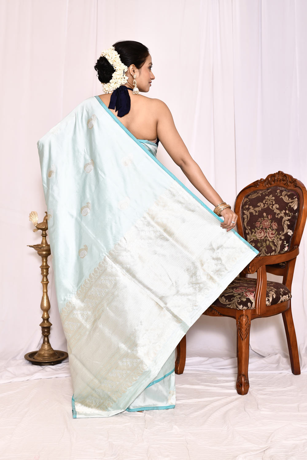 Powder BluePure Katan Silk Banarasi Handloom Silk Saree Powder BluePure Katan Silk Banarasi Handloom Silk Saree
