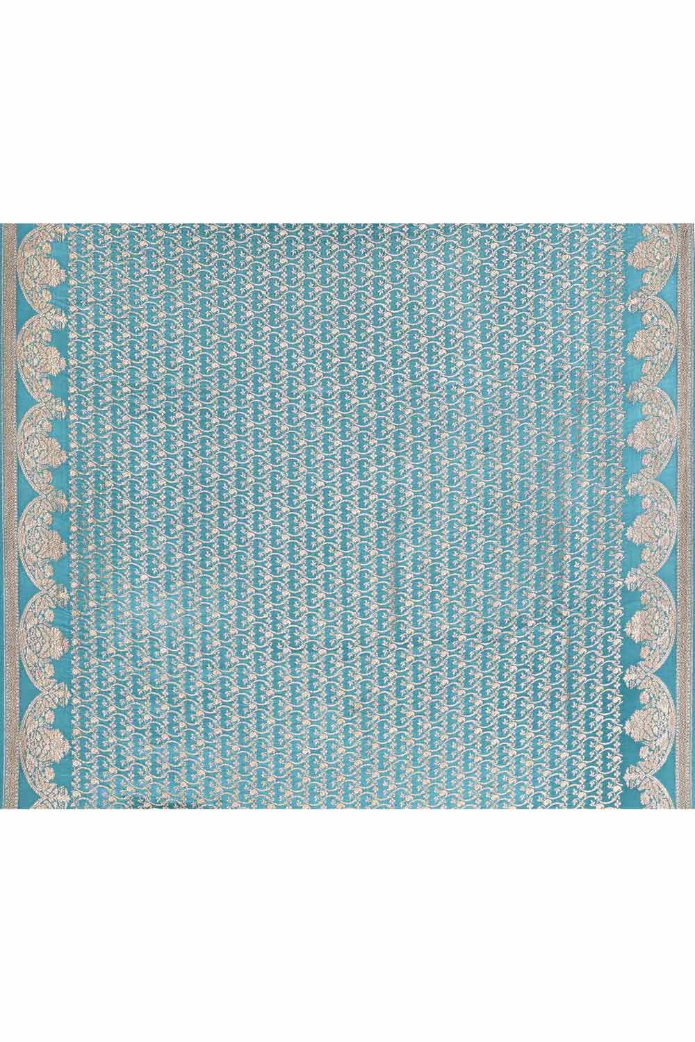 Blue Pure Crepe Georgette Banarasi Handloom Silk Saree Blue Pure Crepe Georgette Banarasi Handloom Silk Saree