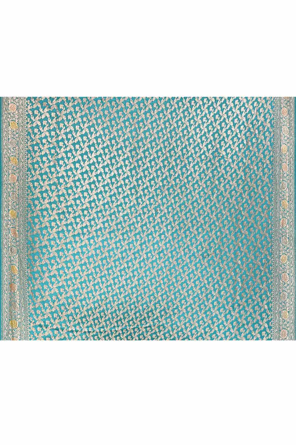 Teal Blue Pure Crepe Georgette Banarasi Handloom Silk Saree Teal Blue Pure Crepe Georgette Banarasi Handloom Silk Saree