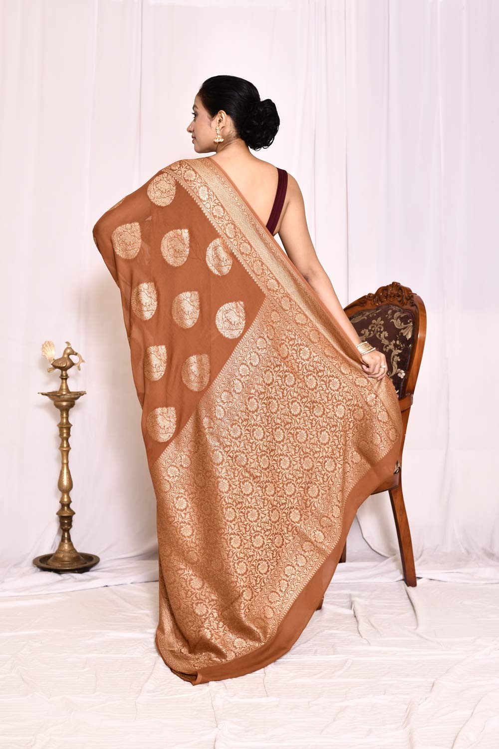 Brown Pure Khaddi Georgette Banarasi Handloom Silk Saree Brown Pure Khaddi Georgette Banarasi Handloom Silk Saree