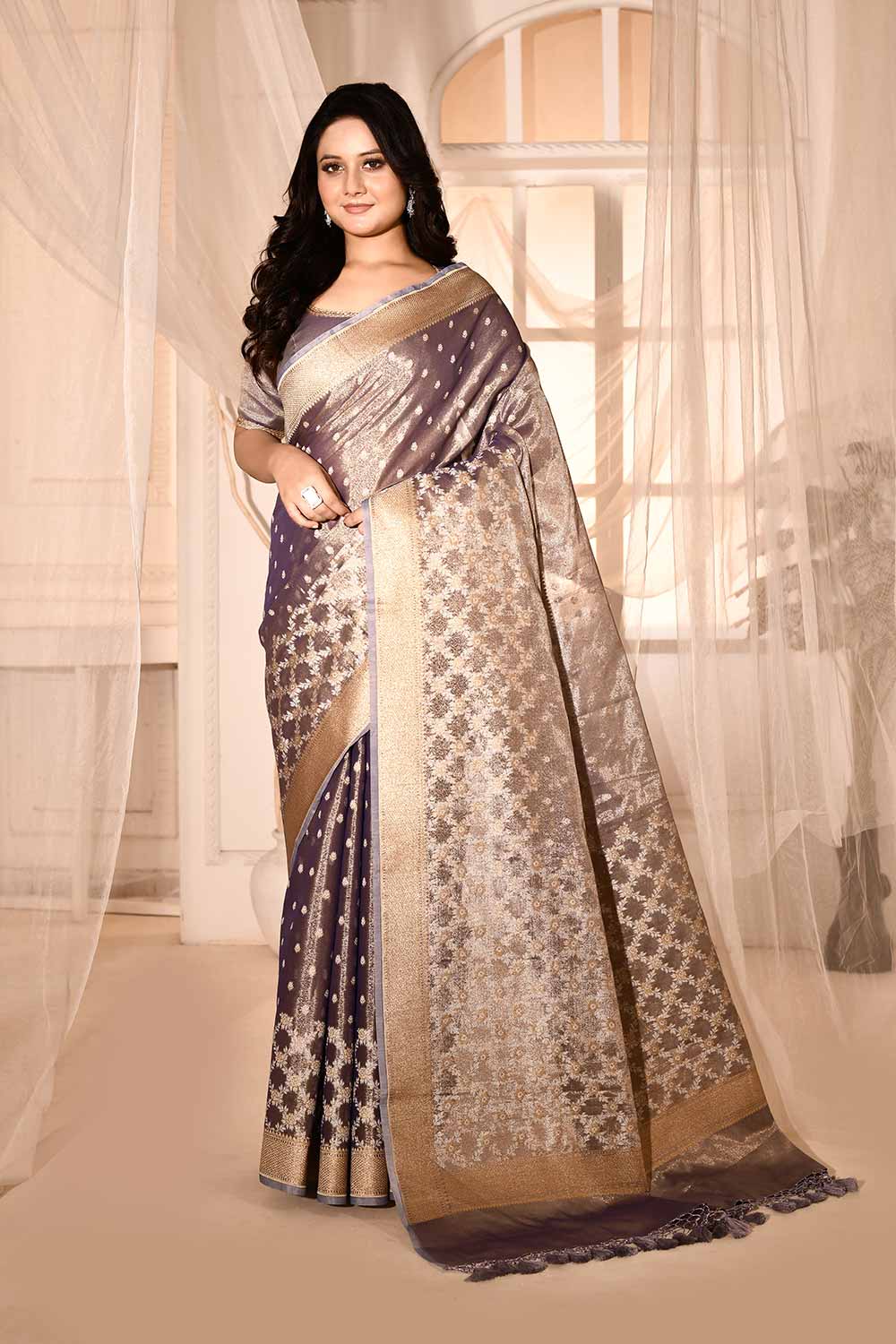 Blue-Grey Banarasi Tissue Handloom saree Blue-Grey Banarasi Tissue Handloom saree