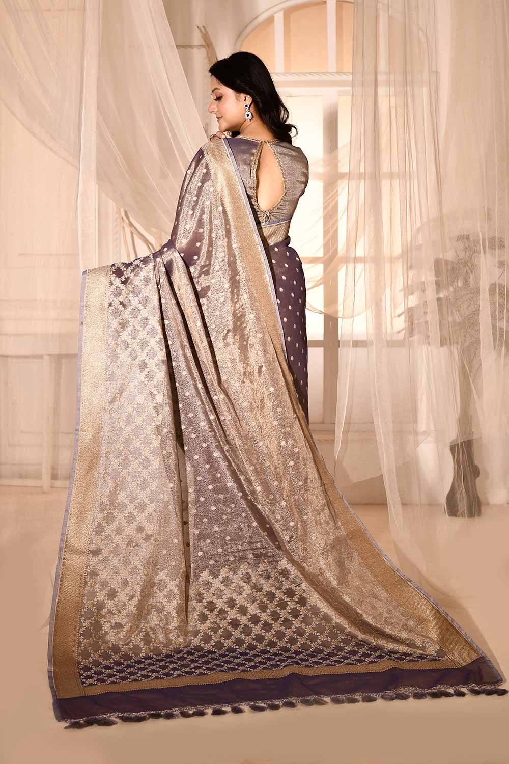 Blue-Grey Banarasi Tissue Handloom saree Blue-Grey Banarasi Tissue Handloom saree