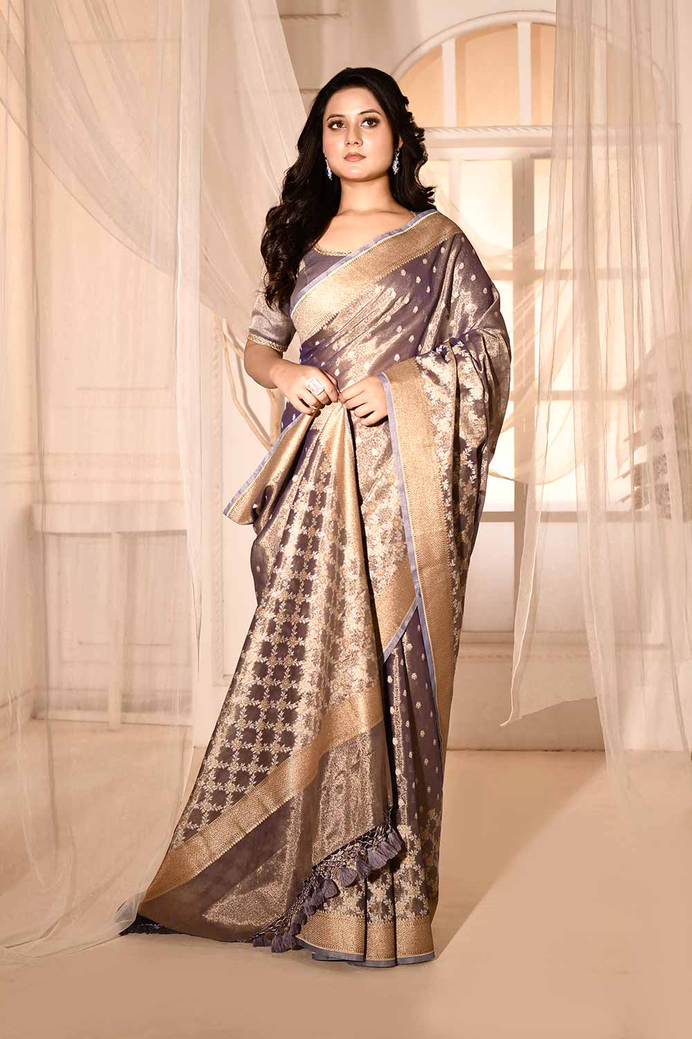 Blue-Grey Banarasi Tissue Handloom saree Blue-Grey Banarasi Tissue Handloom saree