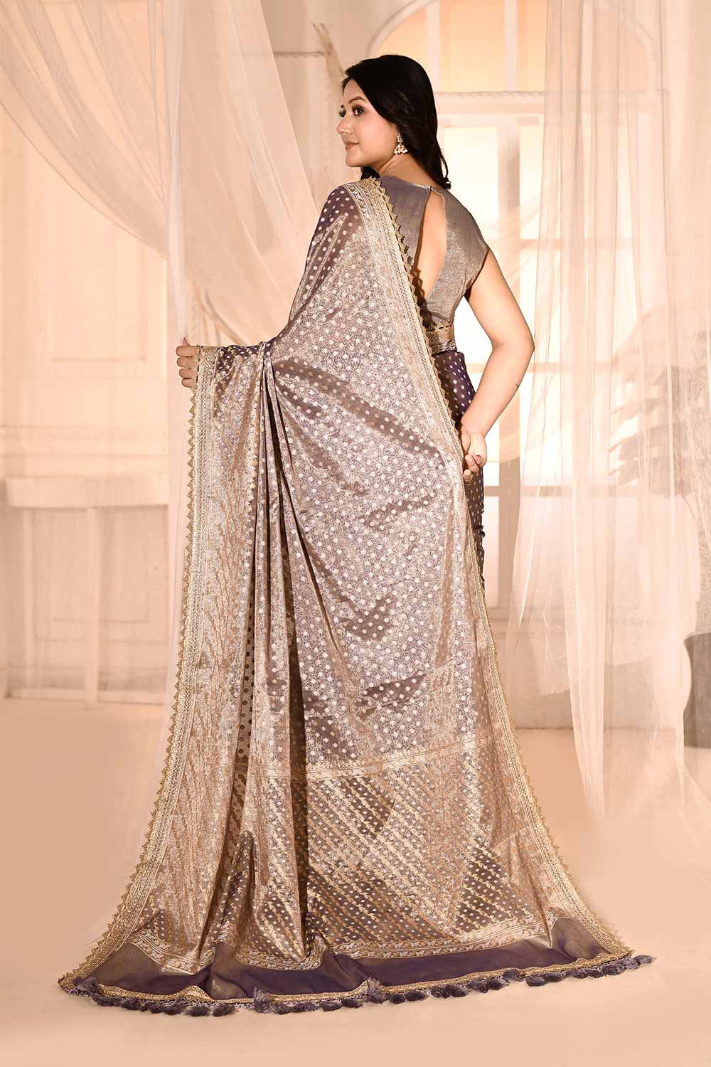 Blue -  Grey Banarasi Tissue Handloom saree Blue -  Grey Banarasi Tissue Handloom saree