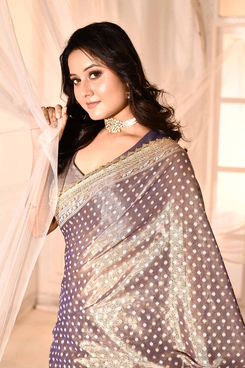 Blue -  Grey Banarasi Tissue Handloom saree Blue -  Grey Banarasi Tissue Handloom saree