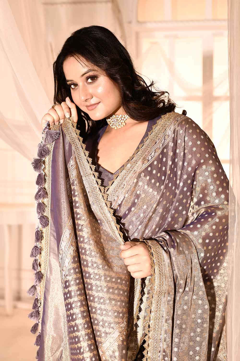 Blue -  Grey Banarasi Tissue Handloom saree Blue -  Grey Banarasi Tissue Handloom saree