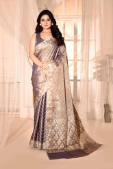 Blue - Grey Banarasi Tissue Handloom Saree