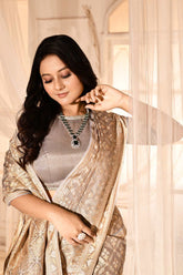 Silver Grey Banarasi Tissue Handloom Saree