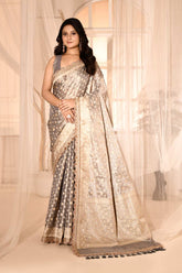 Silver Grey Banarasi Tissue Handloom Sarees