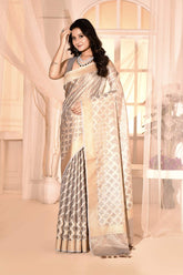 Silver Grey Banarasi Tissue Handloom Saree