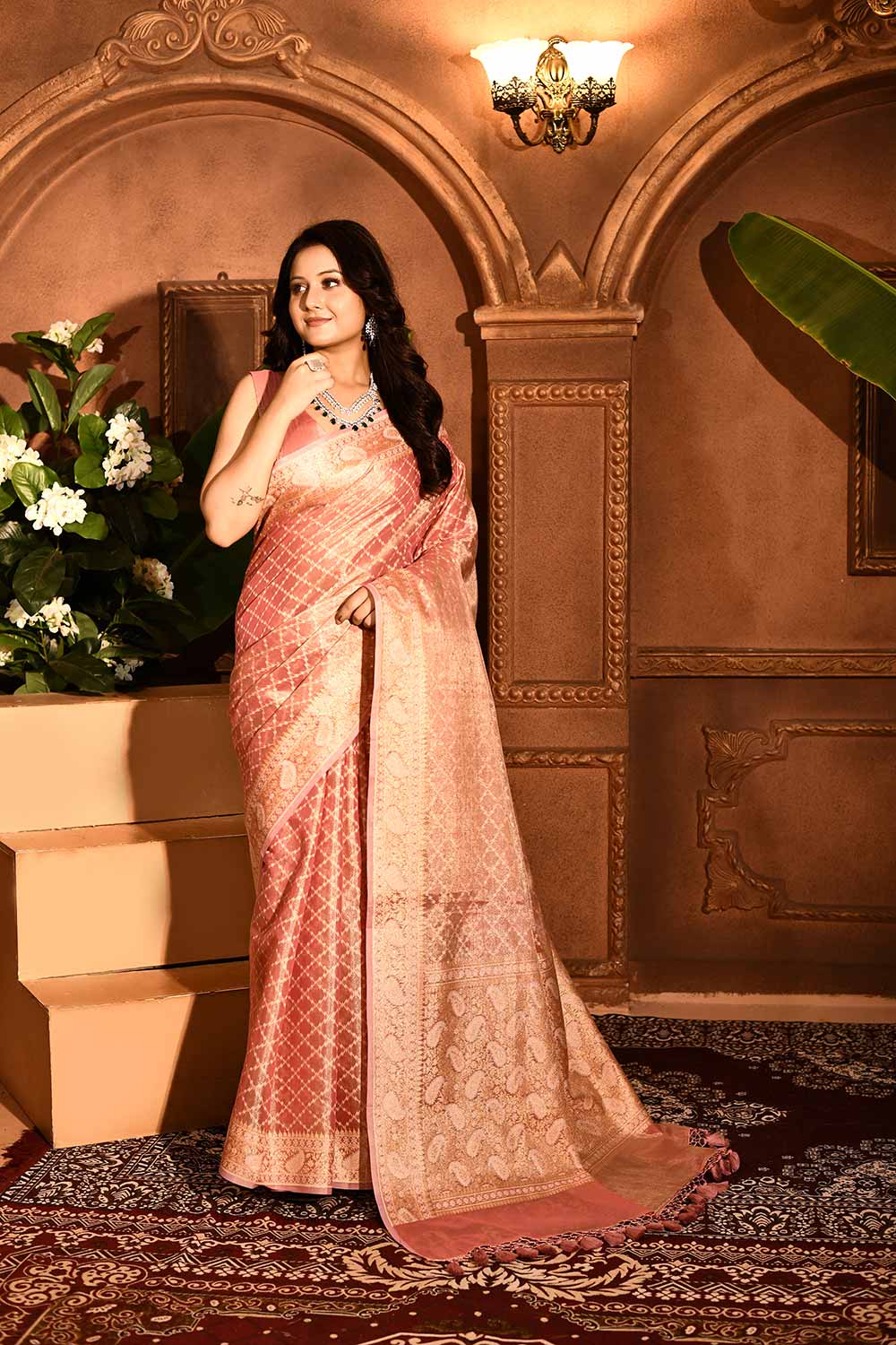 Pastel Pink Banarasi Tissue Handloom Sarees Pastel Pink Banarasi Tissue Handloom Sarees