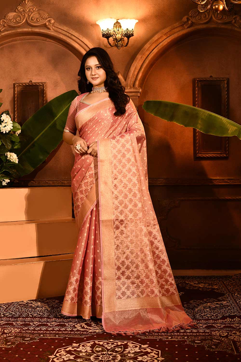 Pastels Pink Banarasi Tissue Handloom Saree Pastels Pink Banarasi Tissue Handloom Saree