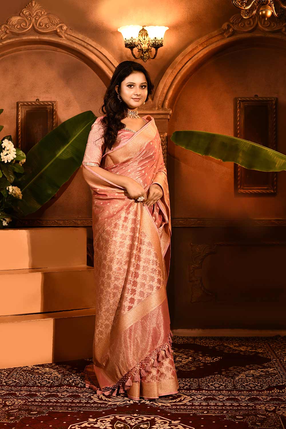 Pastels Pink Banarasi Tissue Handloom Saree Pastels Pink Banarasi Tissue Handloom Saree