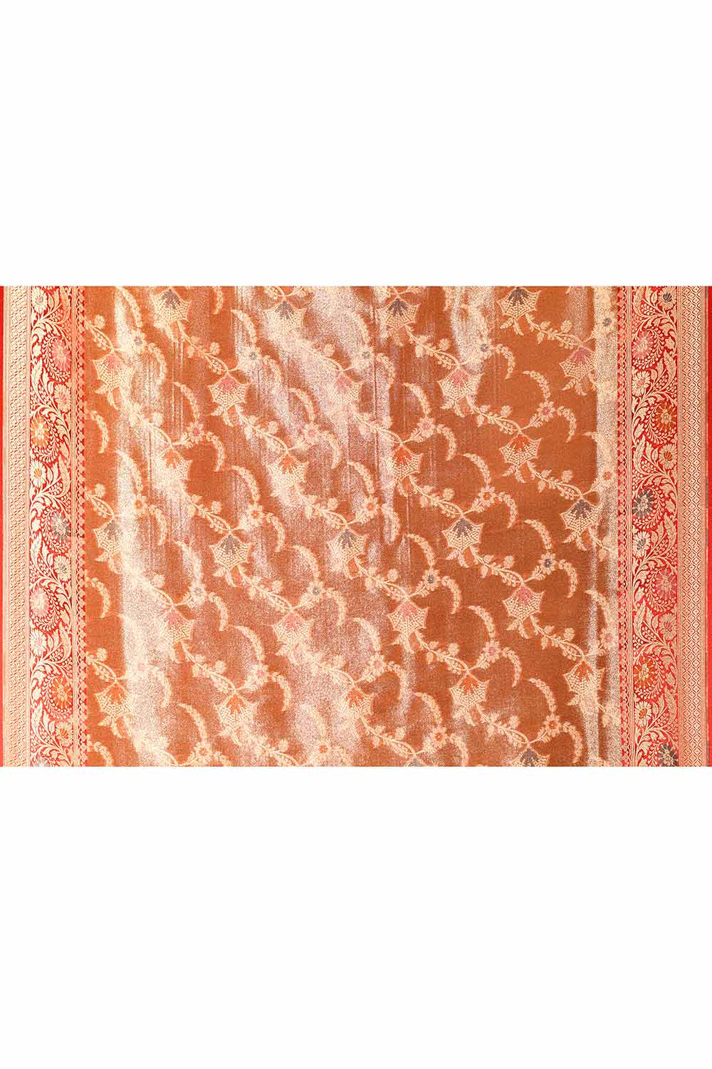 Coral Peach with a Contrast Meenakari Border in Subtle tone Of Red Coral Peach with a Contrast Meenakari Border in Subtle tone Of Red