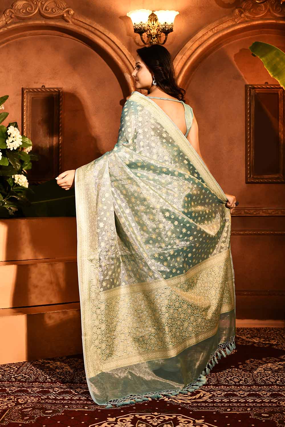 Pastel Blue Banarasi Tissue Handloom Saree Pastel Blue Banarasi Tissue Handloom Saree