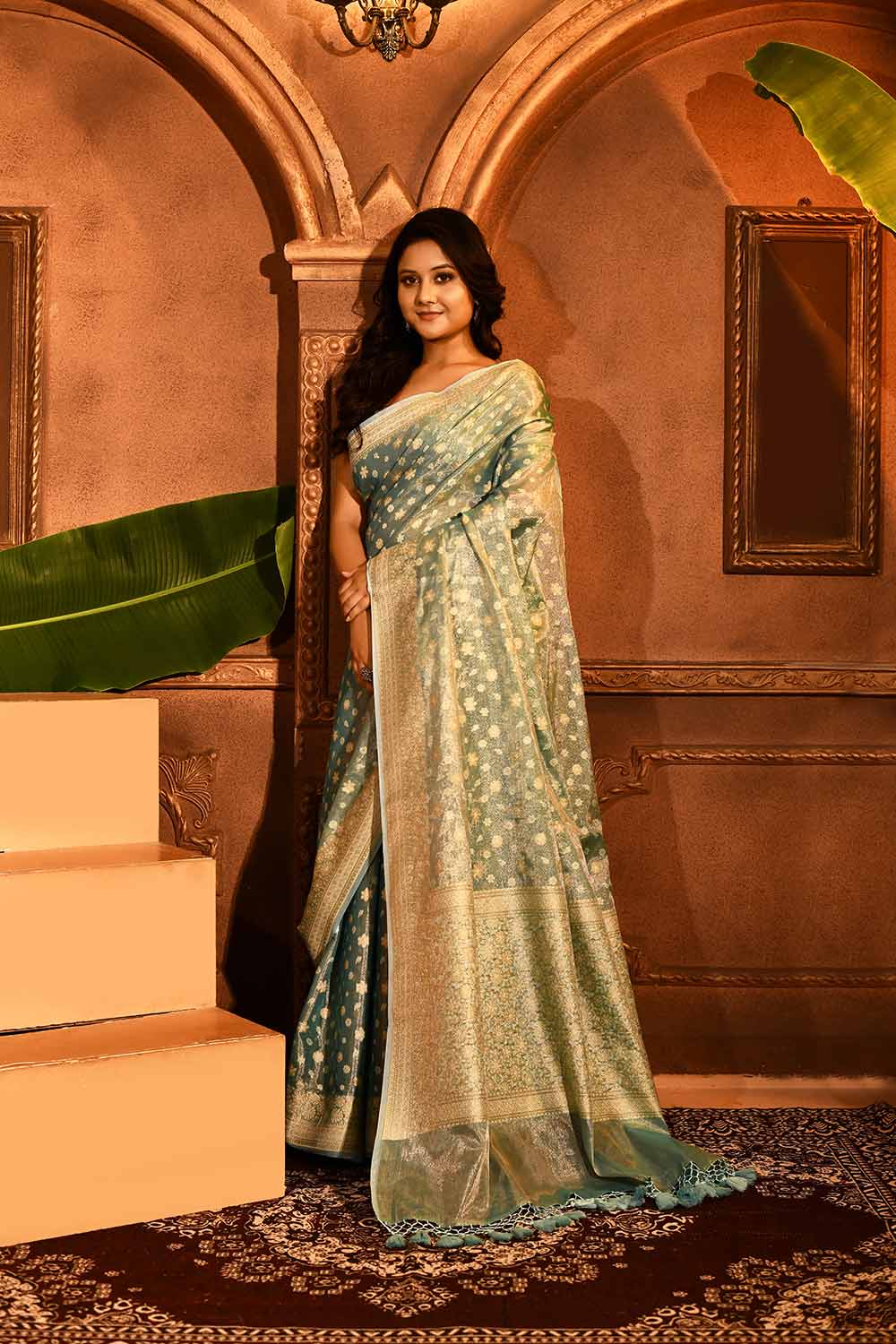 Pastel Blue Banarasi Tissue Handloom Saree Pastel Blue Banarasi Tissue Handloom Saree