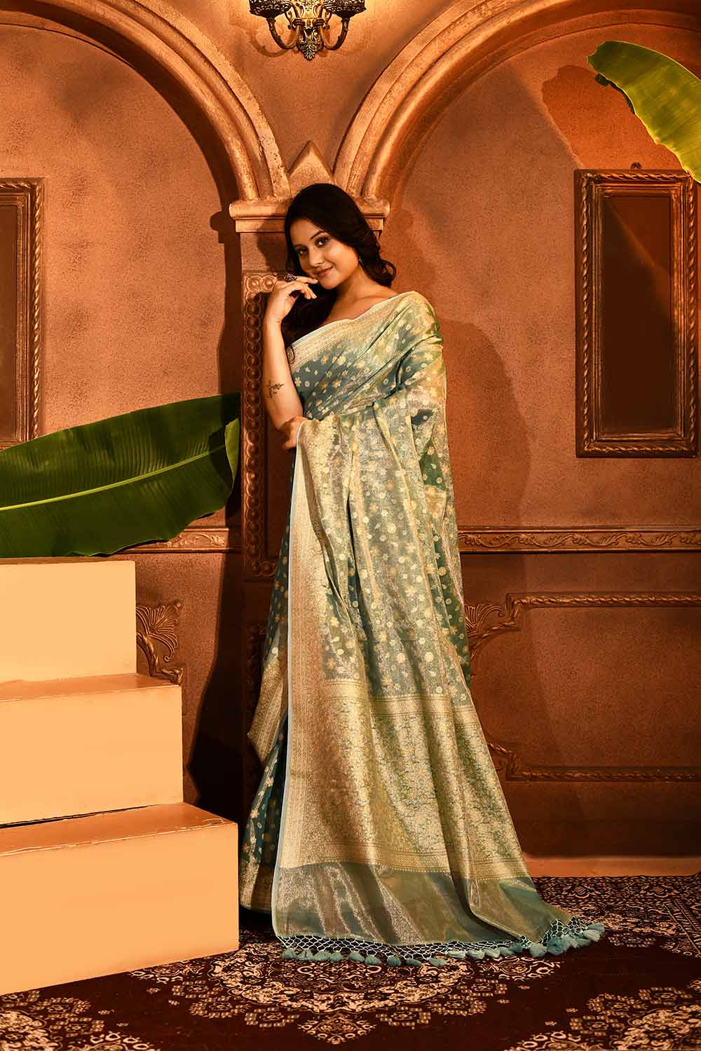 Pastel Blue Banarasi Tissue Handloom Saree Pastel Blue Banarasi Tissue Handloom Saree