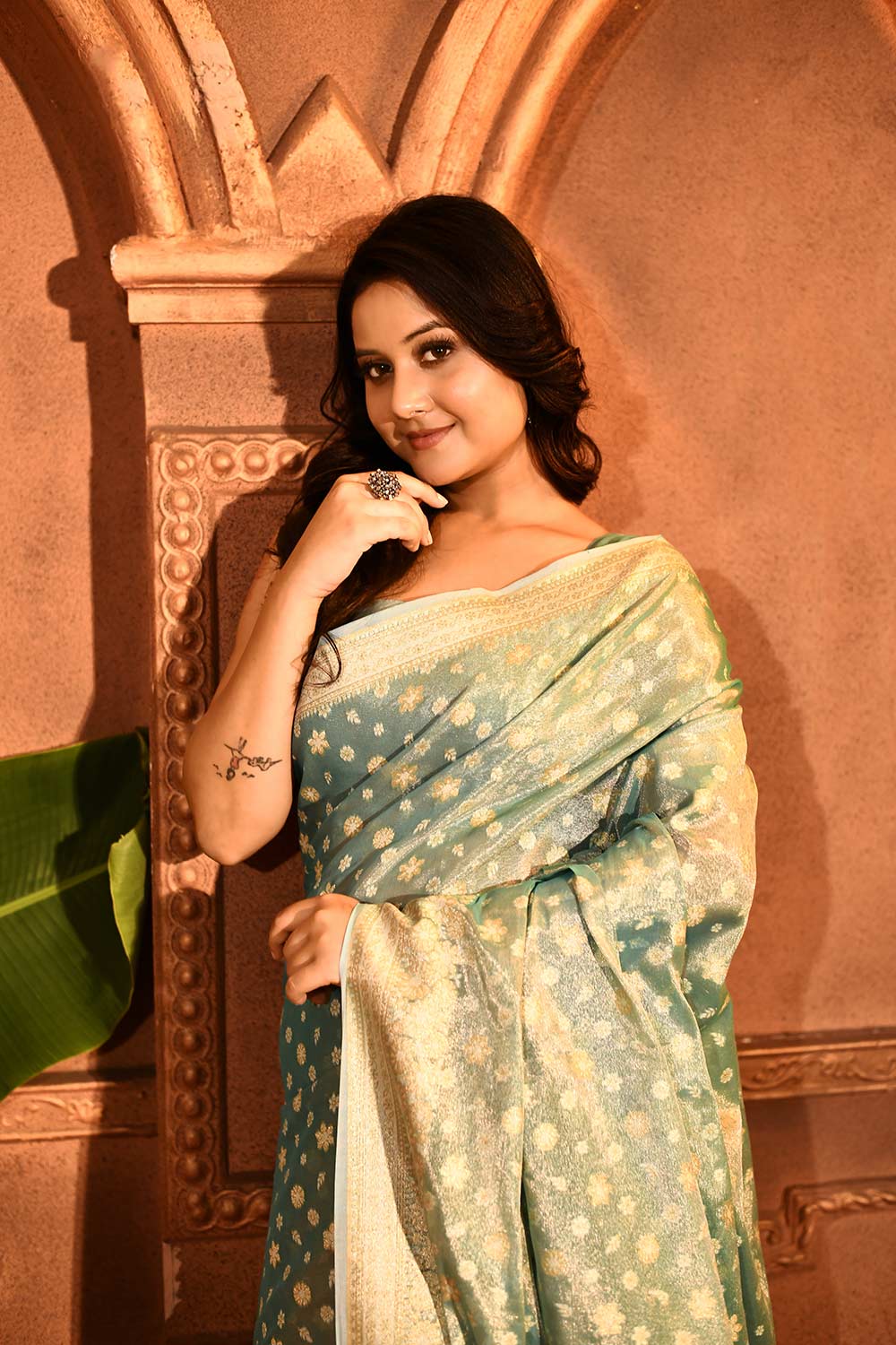 Pastel Blue Banarasi Tissue Handloom Saree Pastel Blue Banarasi Tissue Handloom Saree