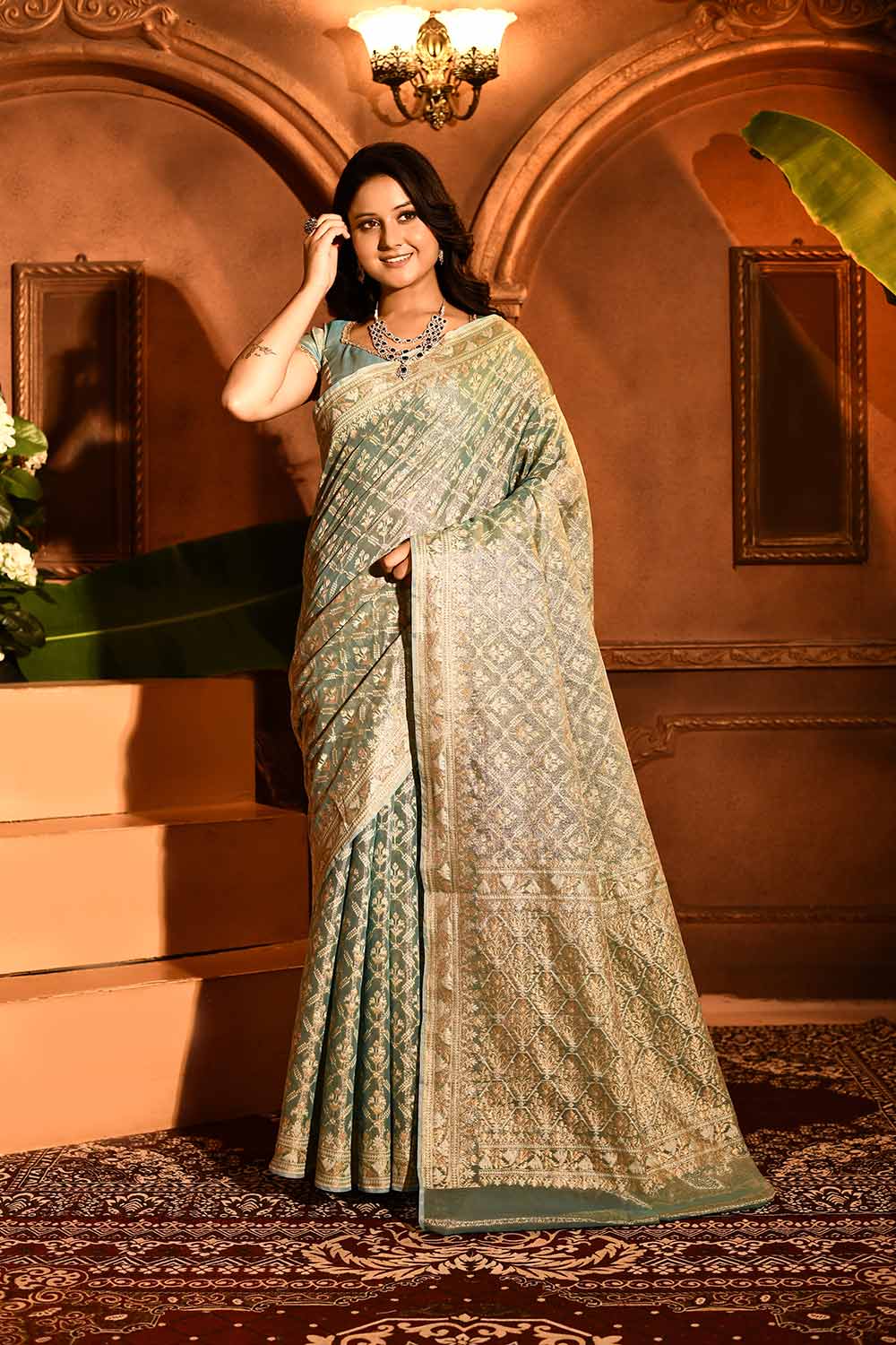 Pastel Blue Banarasi Tissue Handloom Saree Pastel Blue Banarasi Tissue Handloom Saree