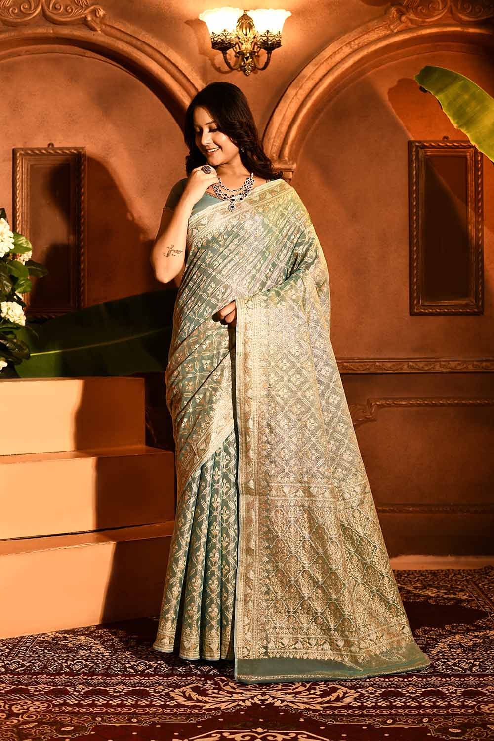 Pastel Blue Banarasi Tissue Handloom Saree Pastel Blue Banarasi Tissue Handloom Saree