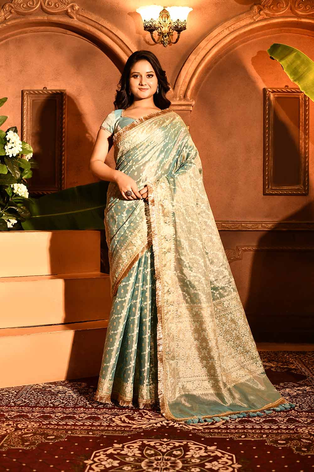Pastel Blue Banarasi Tissue Handloom Saree Pastel Blue Banarasi Tissue Handloom Saree