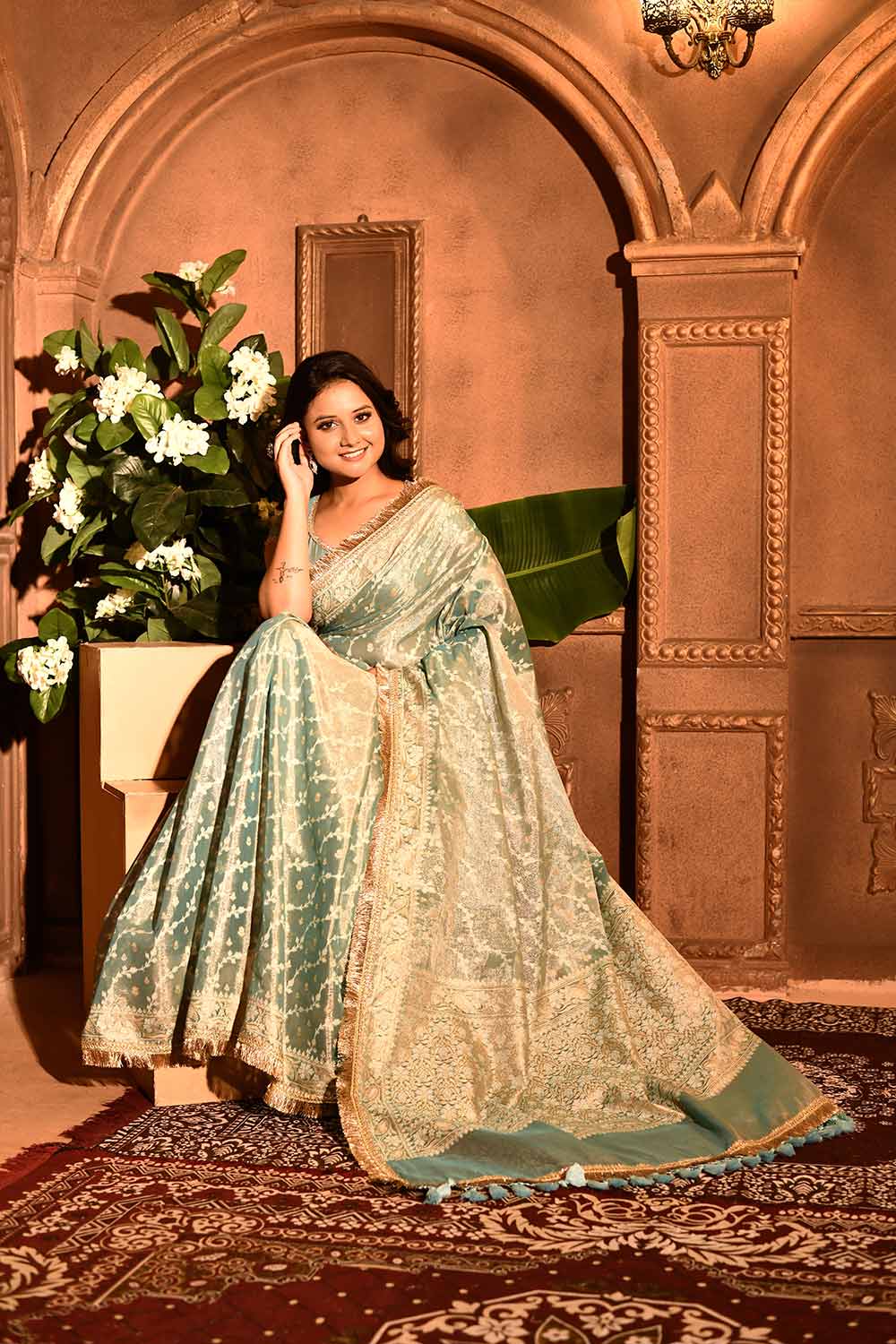 Pastel Blue Banarasi Tissue Handloom Saree Pastel Blue Banarasi Tissue Handloom Saree