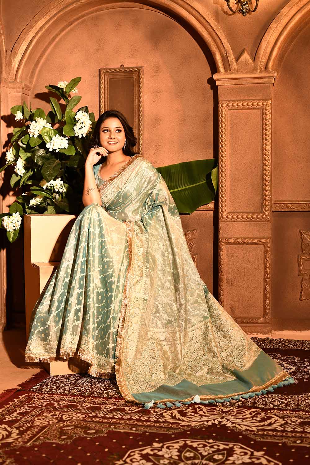 Pastel Blue Banarasi Tissue Handloom Saree Pastel Blue Banarasi Tissue Handloom Saree