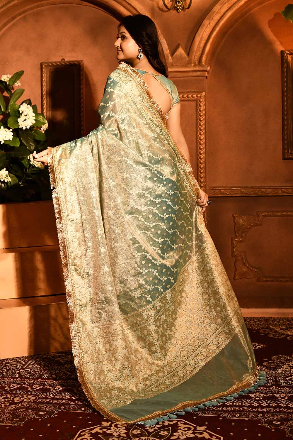 Pastel Blue Banarasi Tissue Handloom Saree Pastel Blue Banarasi Tissue Handloom Saree