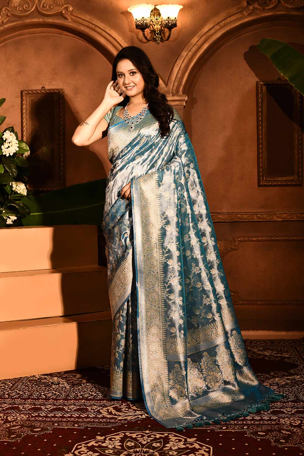 Pastel Sky Blue Banarasi Tissue Handloom Saree Pastel Sky Blue Banarasi Tissue Handloom Saree