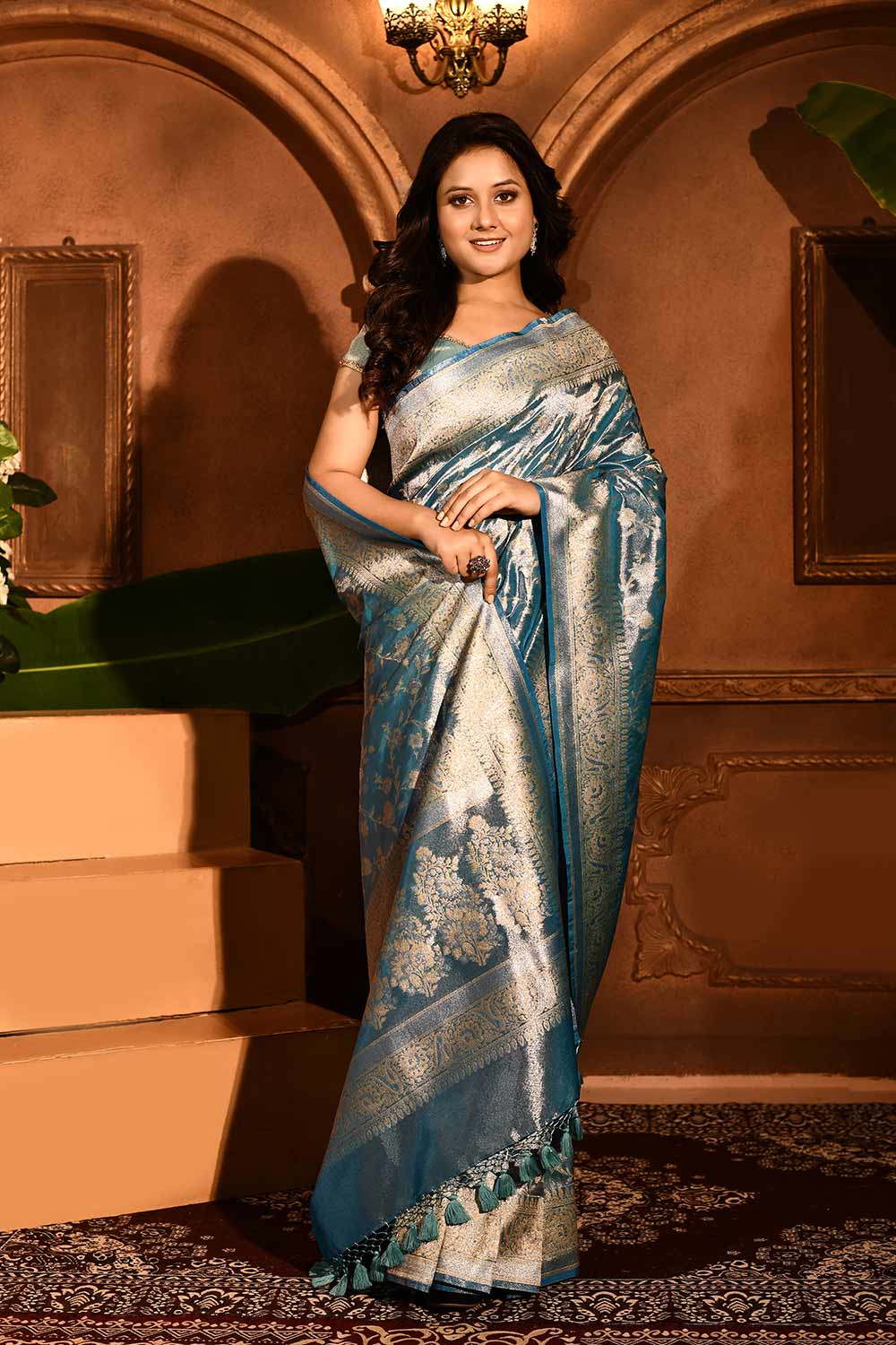 Pastel Sky Blue Banarasi Tissue Handloom Saree Pastel Sky Blue Banarasi Tissue Handloom Saree