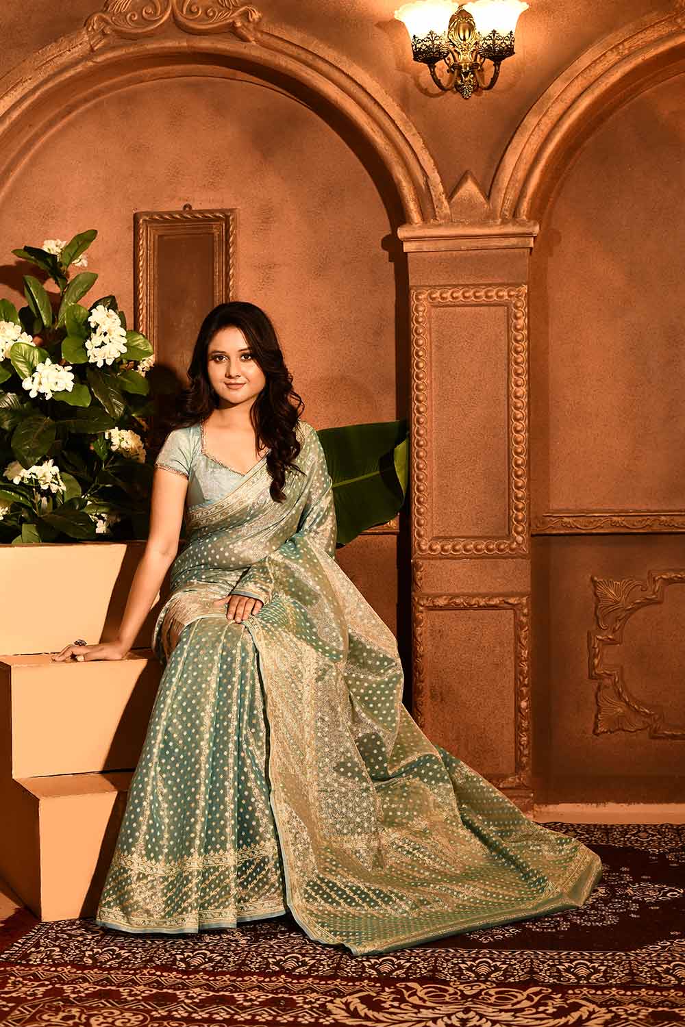 Pastel Blue Banarasi Tissue Handloom Saree Pastel Blue Banarasi Tissue Handloom Saree