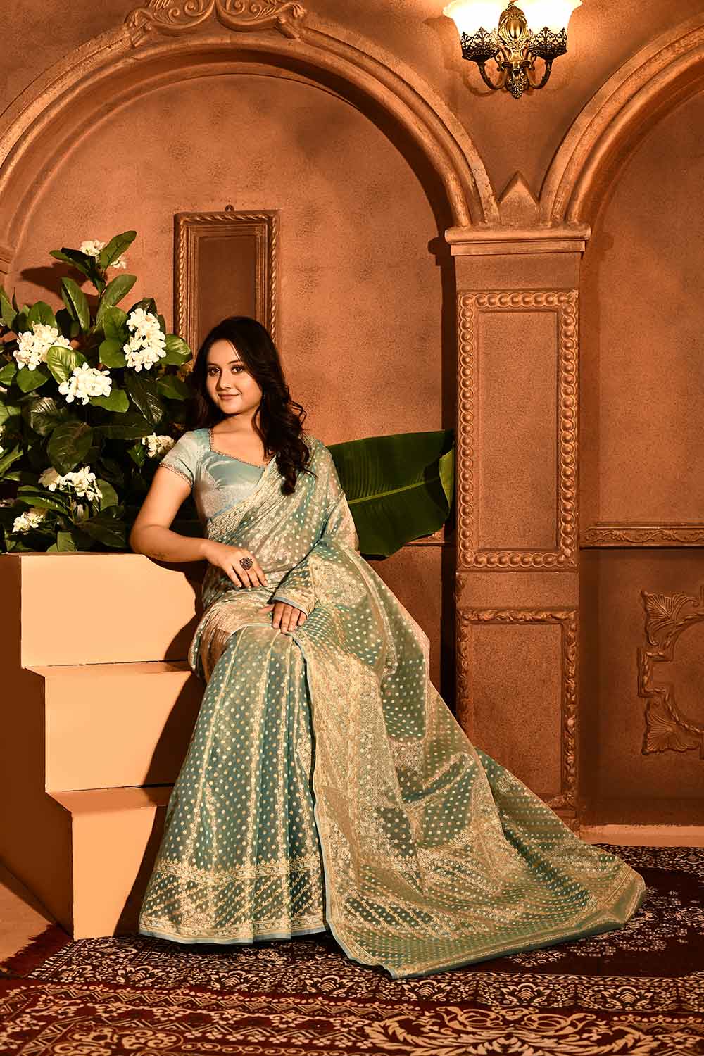 Pastel Blue Banarasi Tissue Handloom Saree Pastel Blue Banarasi Tissue Handloom Saree