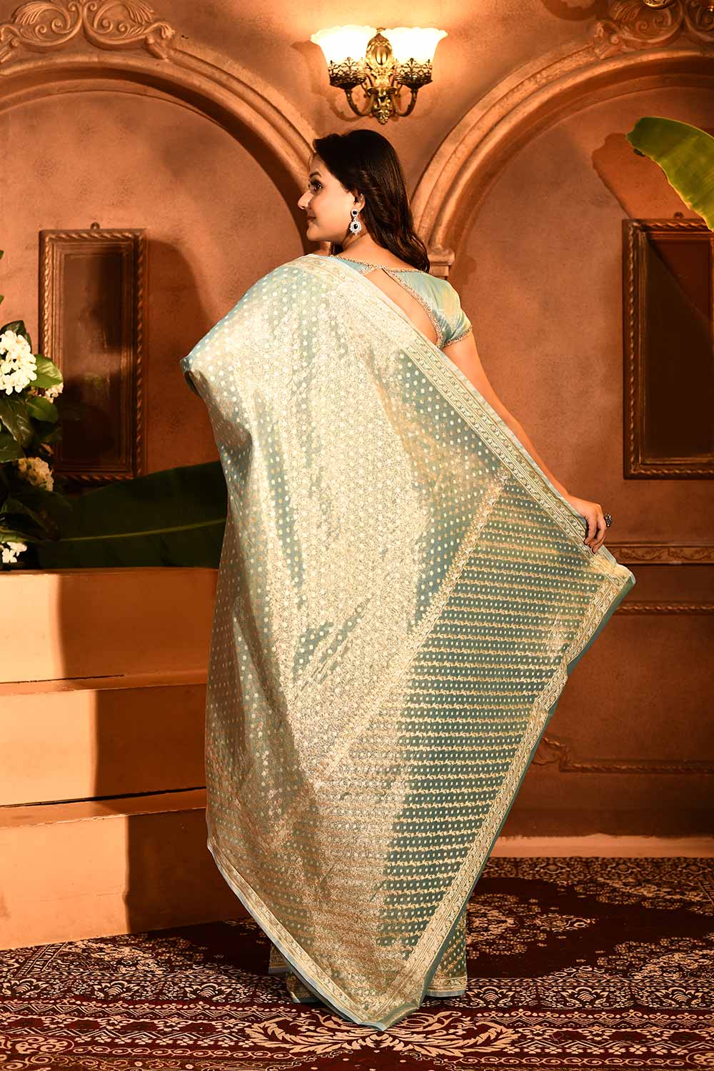 Pastel Blue Banarasi Tissue Handloom Saree Pastel Blue Banarasi Tissue Handloom Saree